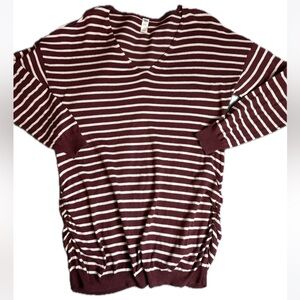 Maternity tunic sweater maroon with white stripes and cute ruching on the sides